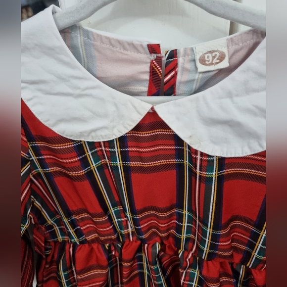 Girls Red Black tartan long sleeved Spanish dress. 2 years - Picture 3 of 5